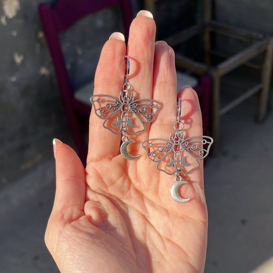 Moth and Moon Earrings