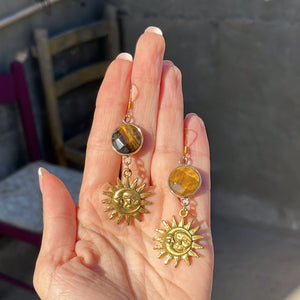 Tigers Eye and Sun and Moon Earrings 🌞