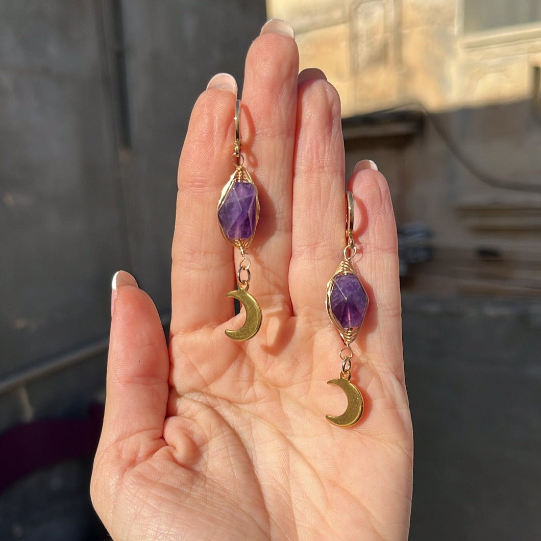 Amethyst and Moon Earrings