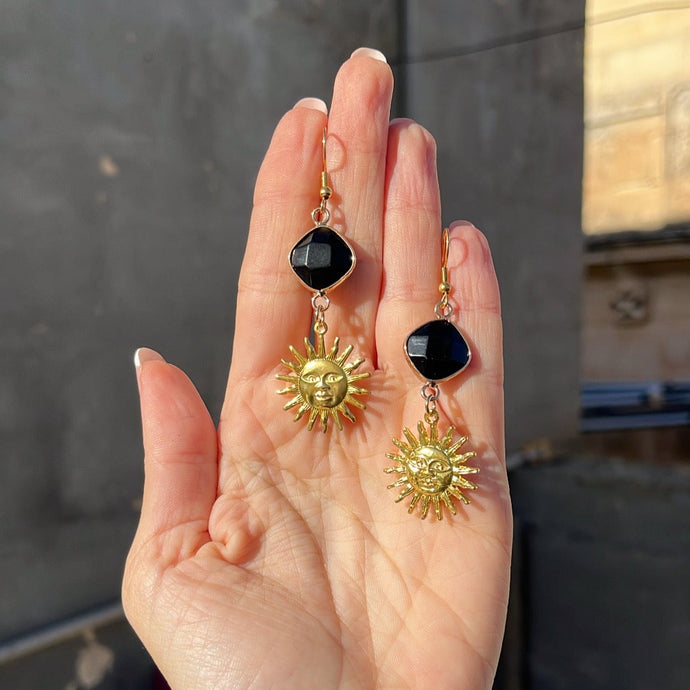Black Obsidian and Sun Earrings