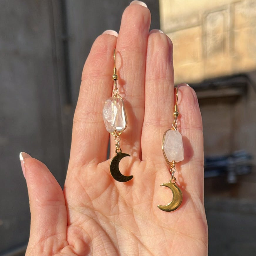 Clear Quartz and Moon Earrings