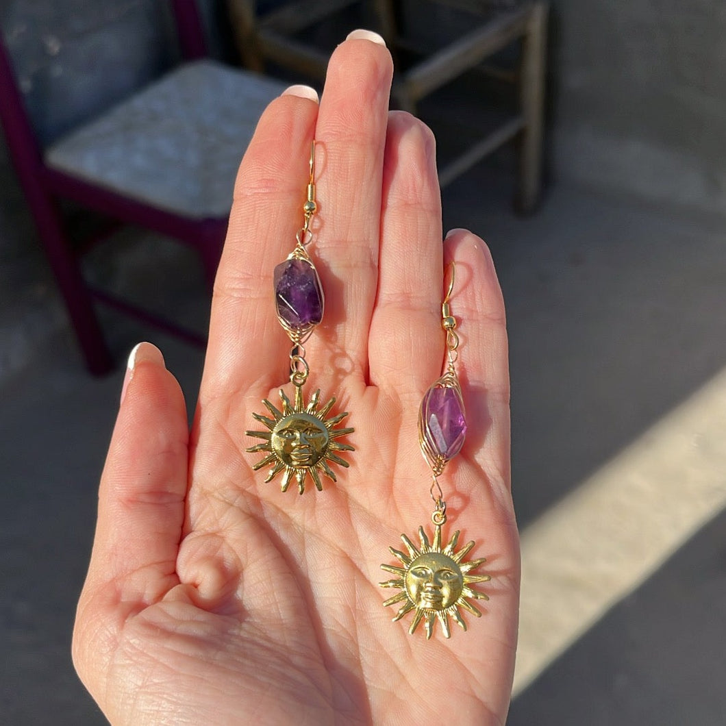 Amethyst and Sun Earrings 🌞