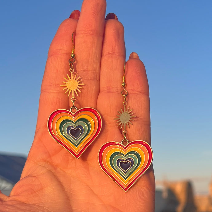 Rainbow heart and sun earrings 🌈