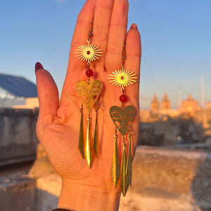 Sun, Red Carnelian and Crying Hearts Earrings ♥️