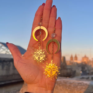 Sun, Moon and Quartz Earrings ☾ 𖤓
