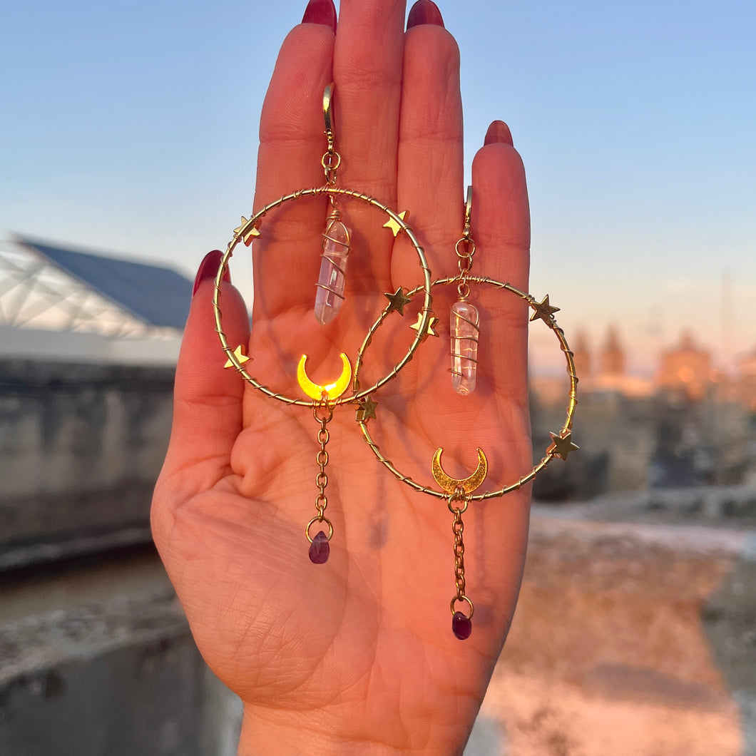 Angel Aura and Amethyst Celestial Earrings ✩₊˚.⋆☾