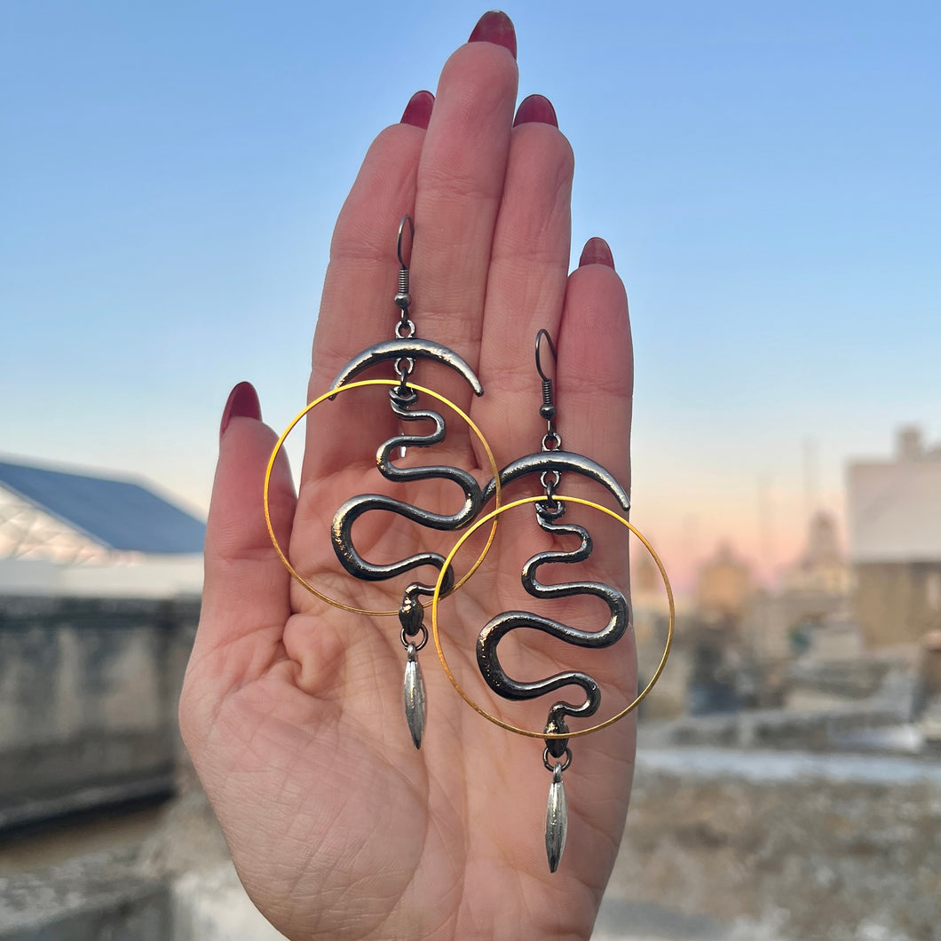Snake and Moon Earrings  ⋆˖⁺‧₊𓆙 ☾ 𓆚₊‧⁺˖⋆