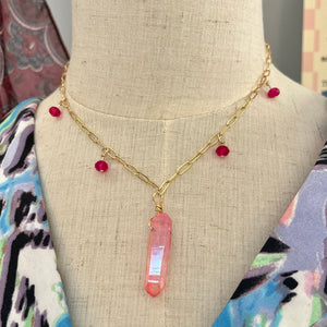 Pink Angel Aura Quartz Necklace