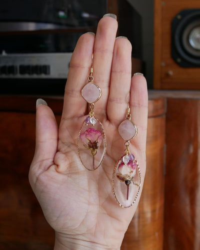 Rose Quartz and Rose Earrings 🌹💫