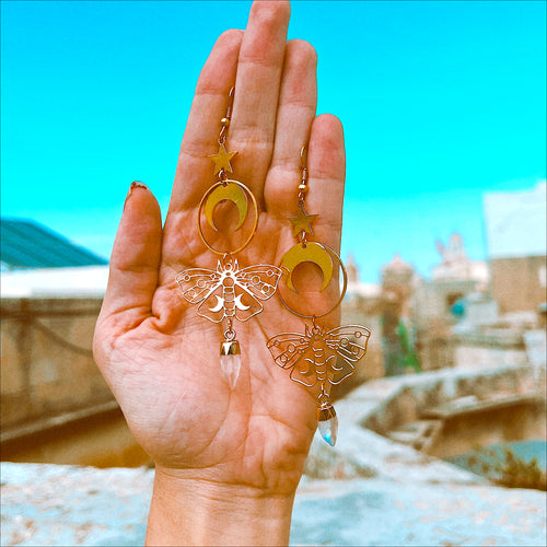 Sun, Moon, Moth and Clear Crystal Earrings ✨