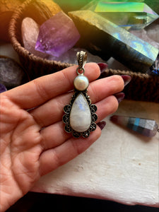 Rainbow Moonstone and Mother of Pearl Pendant