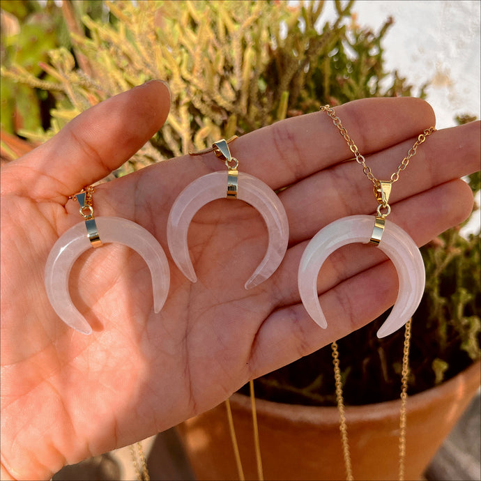 Rose Quartz Horn Pendant Necklace 💕