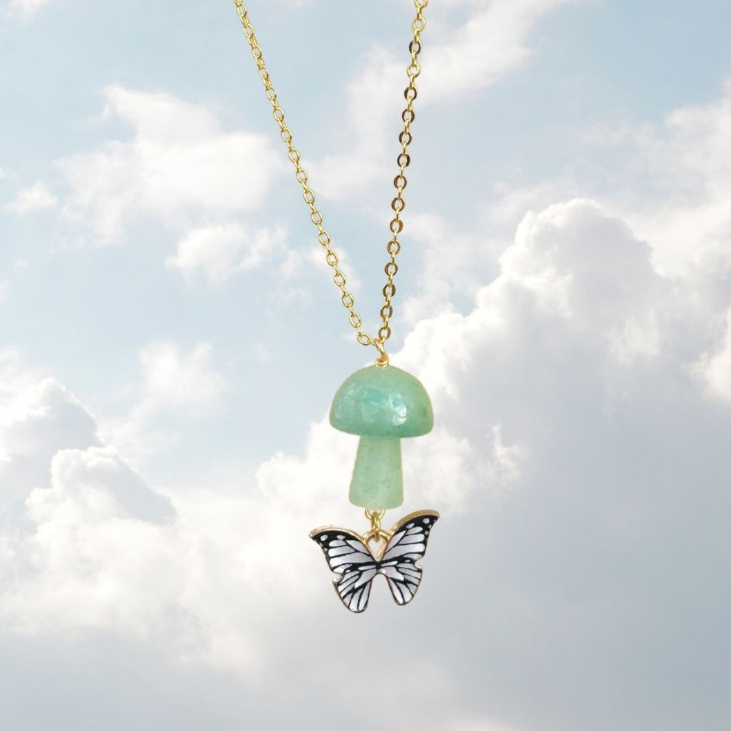 Jade mushroom and butterfly necklace 💚