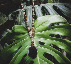 Brown Agate Long Necklace with Tigers Eye.
