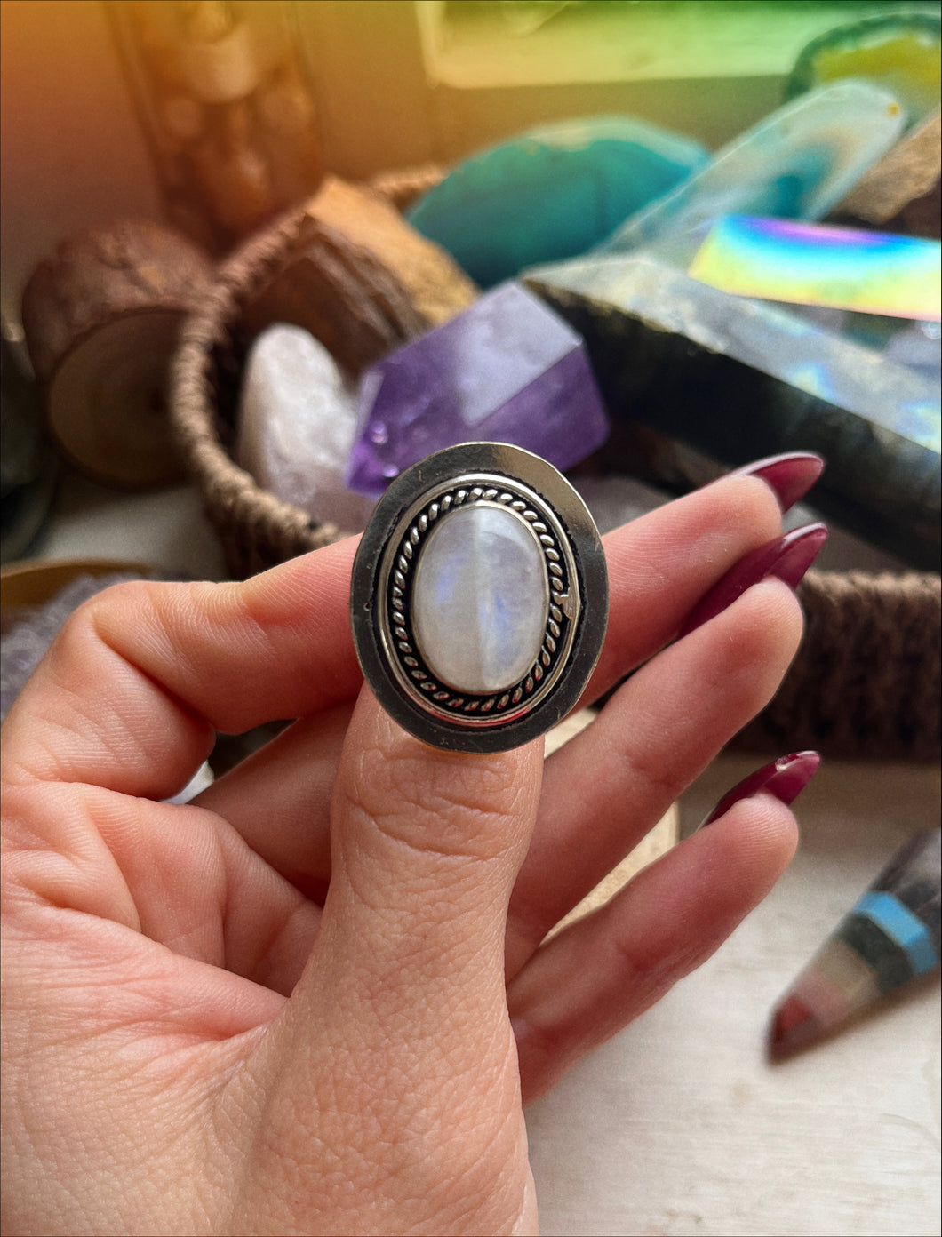 Rainbow Moonstone Ring