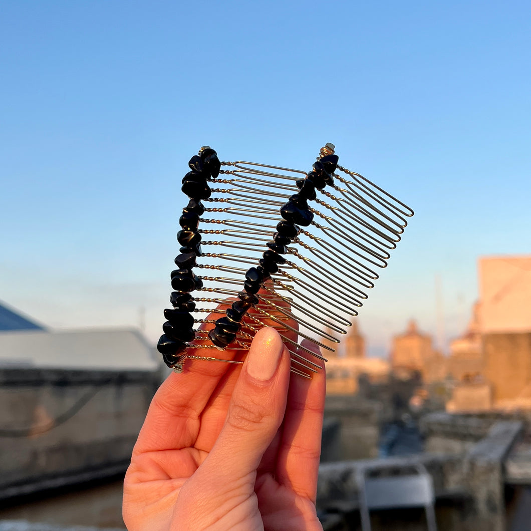 Black Obsidian Hair Comb Clip