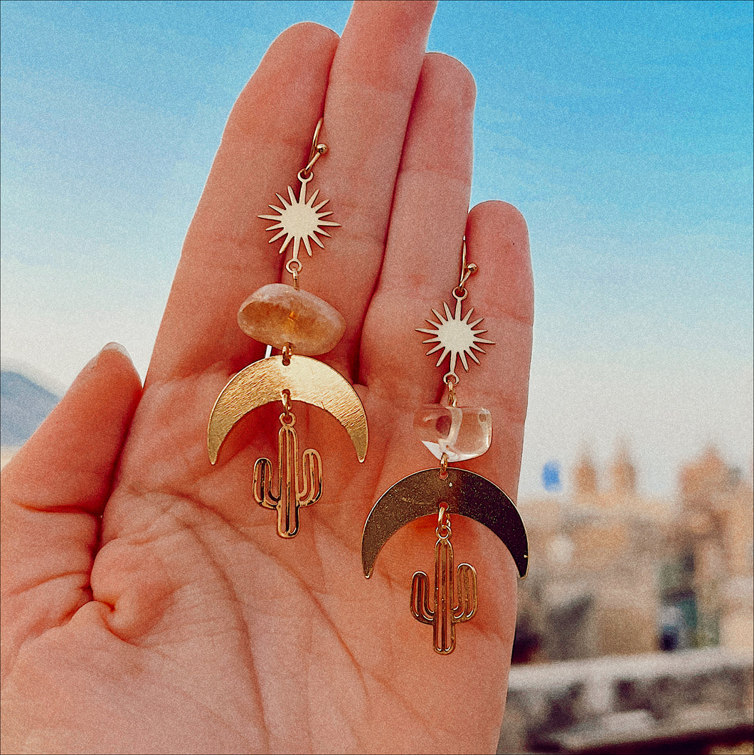 Cactus, Sun and Moon with Citrine Earrings 🌵