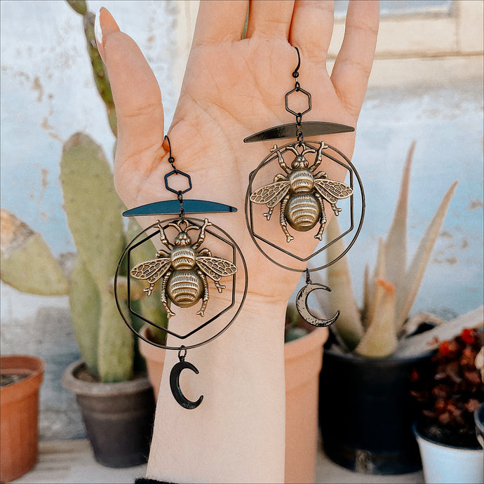 Geometric Bee and Moon Earrings 🐝