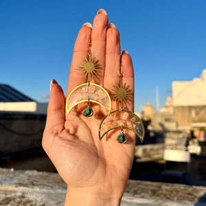 Sun and Green leaves botanical Earring