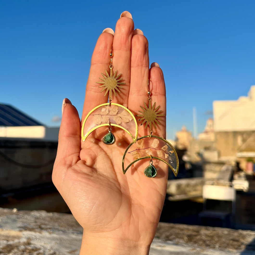 Sun and Green leaves botanical Earring