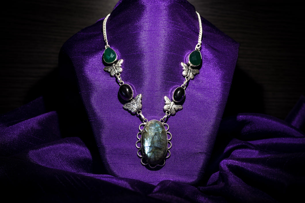 Onyx, Amethyst and Labradorite necklace in Silver 925