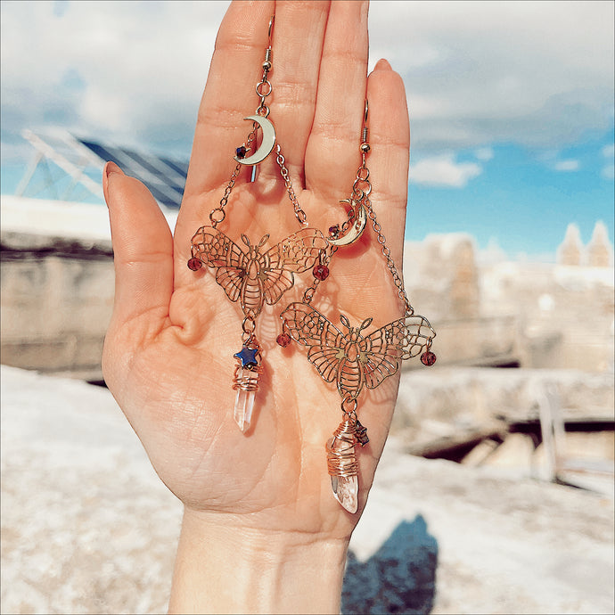 Crystal Moth and Moon Earrings 🌙