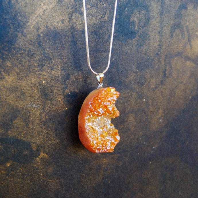 Orange Druzy Raw Crystal Necklace