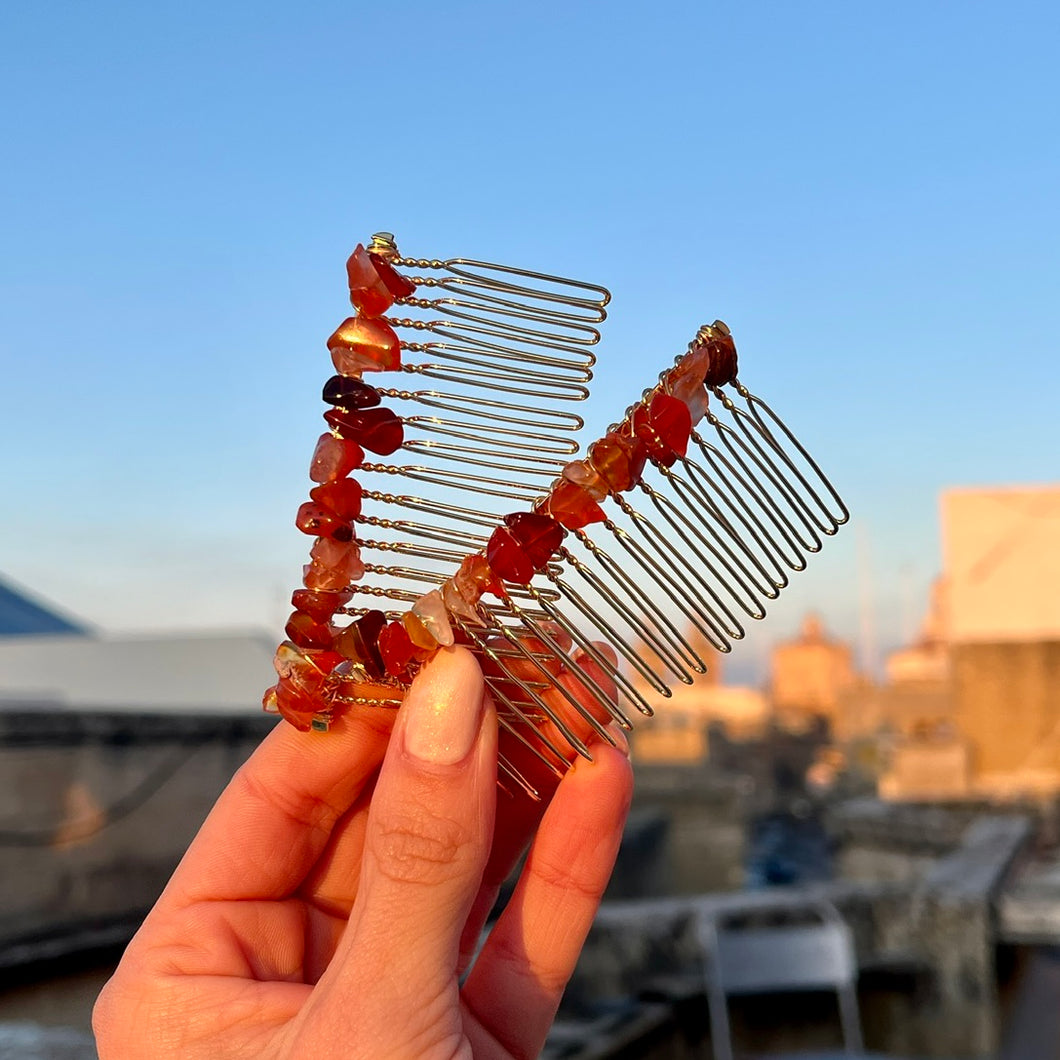 Red Carnelian Hair Comb Clip