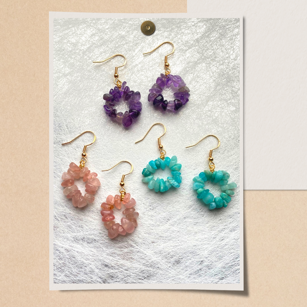 Natural Crystal Circle Dangle Earrings