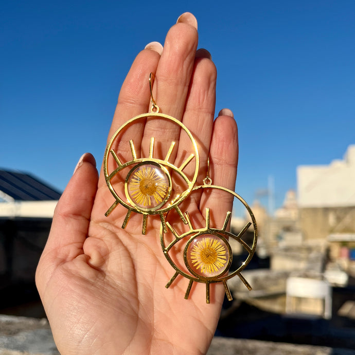 Yellow Botanical Eye Earrings