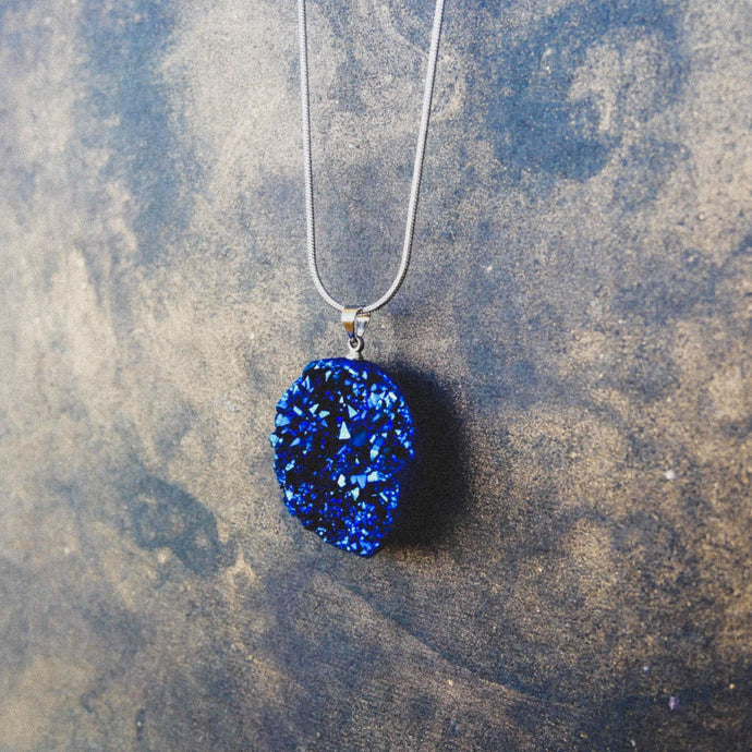 Blue Druzy Raw Crystal Necklace