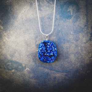 Blue Druzy Raw Crystal Necklace