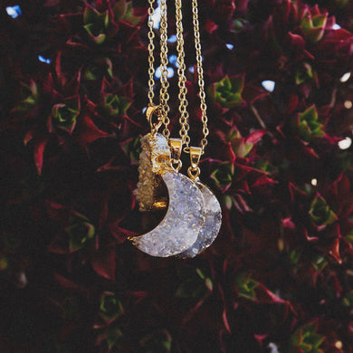 Moon Druzy Raw Crystal Necklace